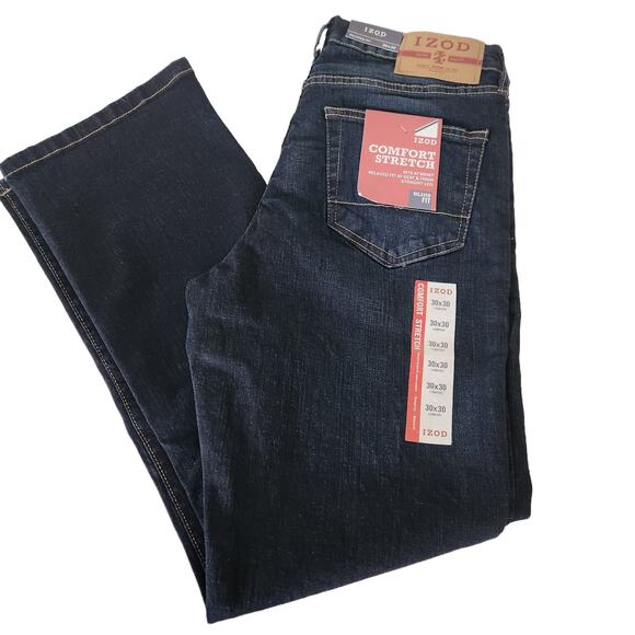IZOD Men's Comfort Stretch Denim Jeans (Relaxed Fit), Dark Harlow, 30W x 30L - Picture 1 of 3